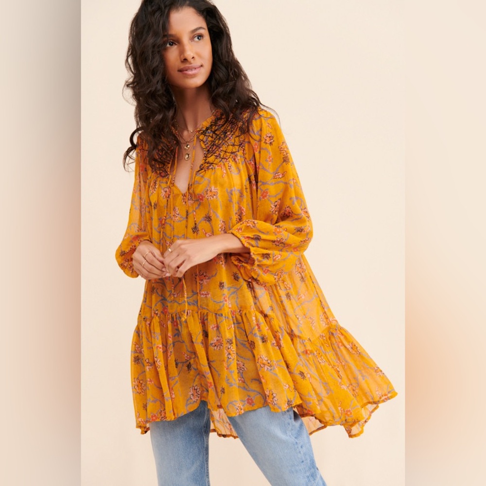 FREE PEOPLE mustard KEEPING UP WITH KARA tunic sz large - Picture 6 of 15